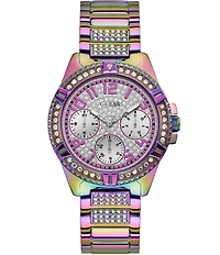 Guess Women's Purple Glitz Stainless Steel Multi-Function Watch