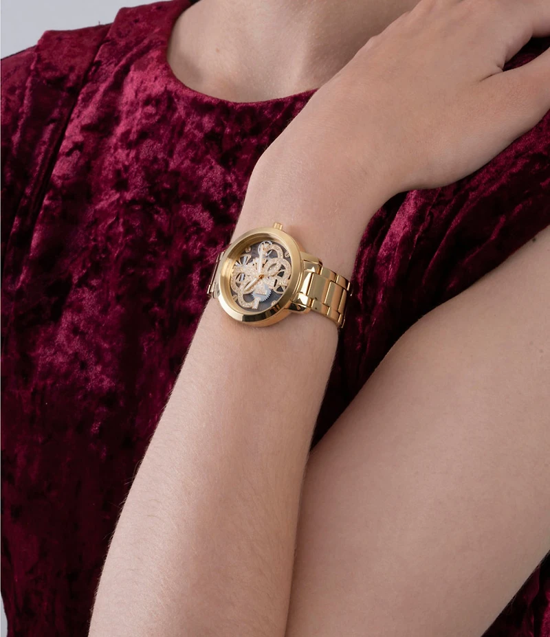 Guess Women's Quartz Analog Glitz Dial Gold Stainless Steel Bracelet Watch