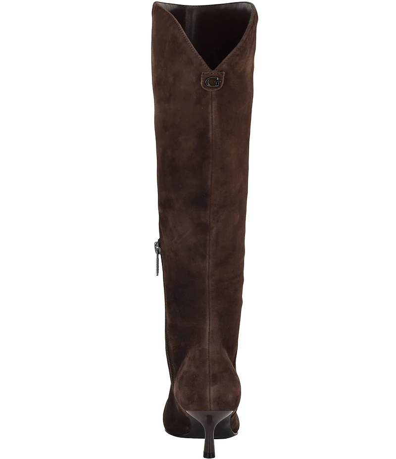 Guess Yania Suede Pointed Toe Kitten Heel Tall Boots