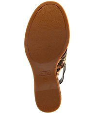 Guess Yarisel Leopard Calf Hair Crossband Graphic Wood Platform Wedge Sandals