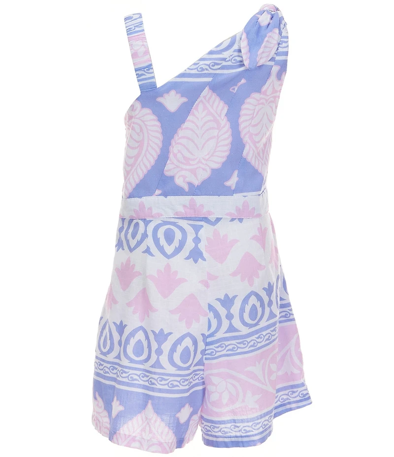 Habitual Big Girls Asymmetrical Printed Faux Wrap Romper