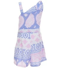 Habitual Big Girls Asymmetrical Printed Faux Wrap Romper