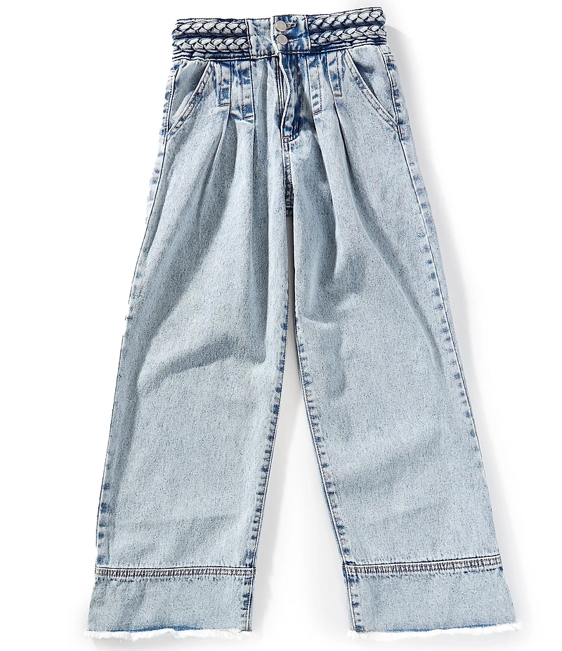 Habitual Big Girls Braided-Waist Wide-Leg Denim Jeans
