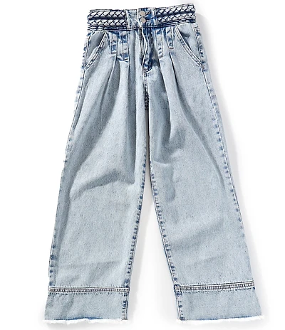 Habitual Big Girls Braided-Waist Wide-Leg Denim Jeans