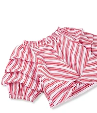 Habitual Big Girls Ruched-Sleeve Jagger Mixed-Media Striped Top