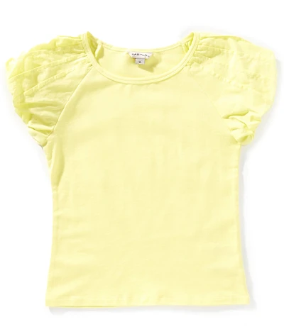 Habitual Big Girls Short Bubble Sleeve Knit Woven Top