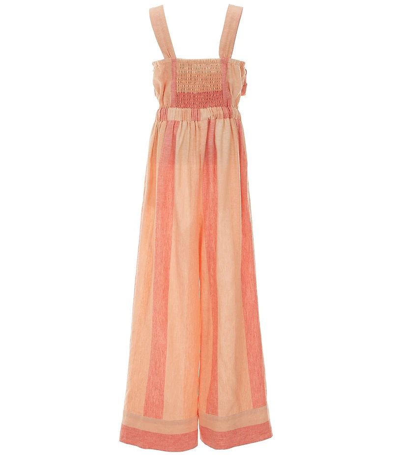 Habitual Big Girls Sleeveless Yarn-Dyed-Stripe Linen-Blend Jumpsuit