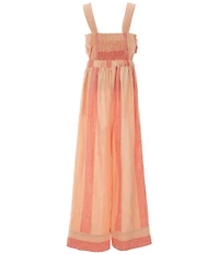 Habitual Big Girls Sleeveless Yarn-Dyed-Stripe Linen-Blend Jumpsuit