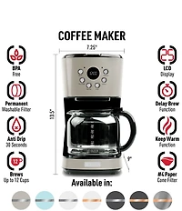 Haden 12-Cup Programmable Drip Coffee Maker with Strength Control and Timer - Putty Chrome