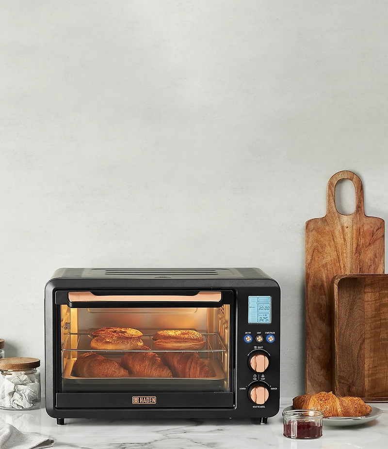Haden 25 Liter 6-Slice Toaster Oven with Easy Reach Roll-Top Door, Air Fry, Bake, Broil, Toast Functions