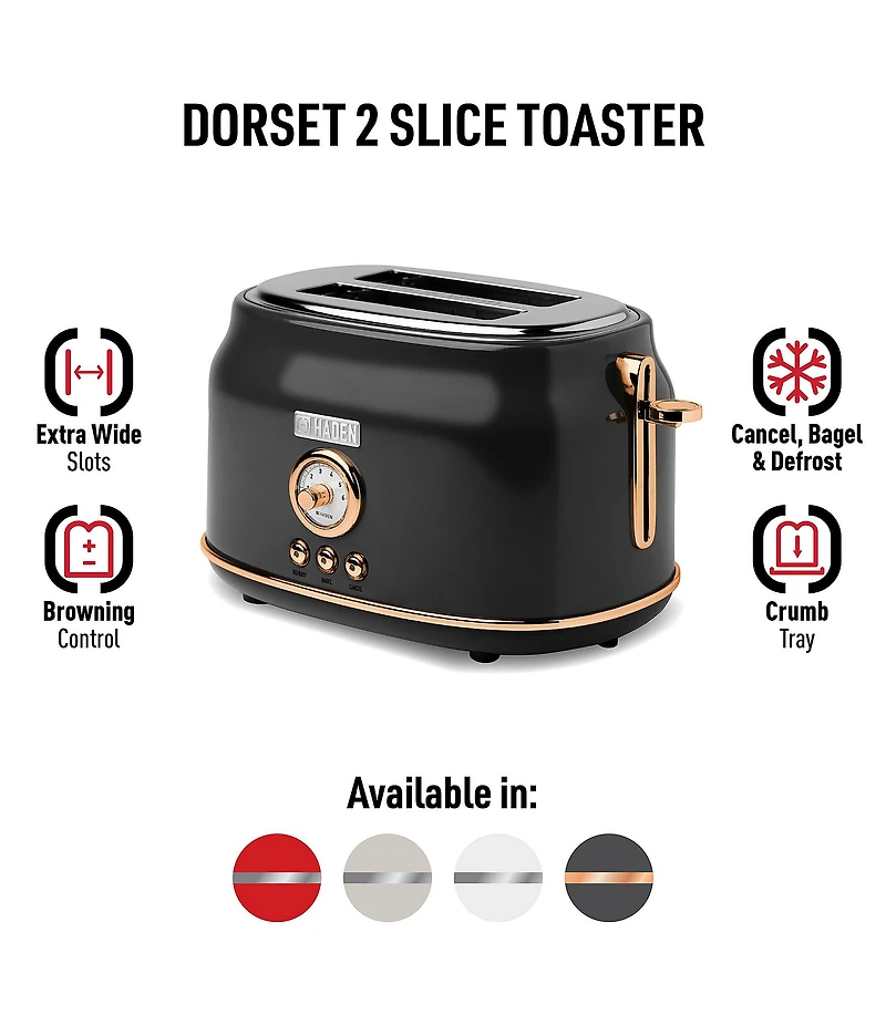 Haden Dorset 2 Slice Toaster Stainless Steel Wide Slot with Removable Crumb Tray and Control Settings