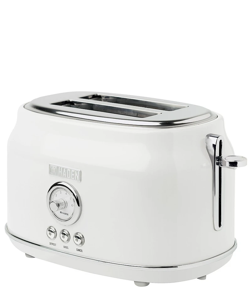 Haden Dorset 2 Slice Toaster Stainless Steel Wide Slot with Removable Crumb Tray and Control Settings Ivory and Chrome