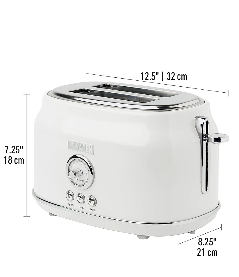 Haden Dorset 2 Slice Toaster Stainless Steel Wide Slot with Removable Crumb Tray and Control Settings Ivory and Chrome