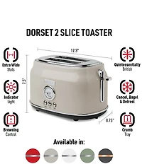 Haden Dorset 2 Slice Toaster Stainless Steel Wide Slot with Removable Crumb Tray and Control Settings Ivory and Chrome