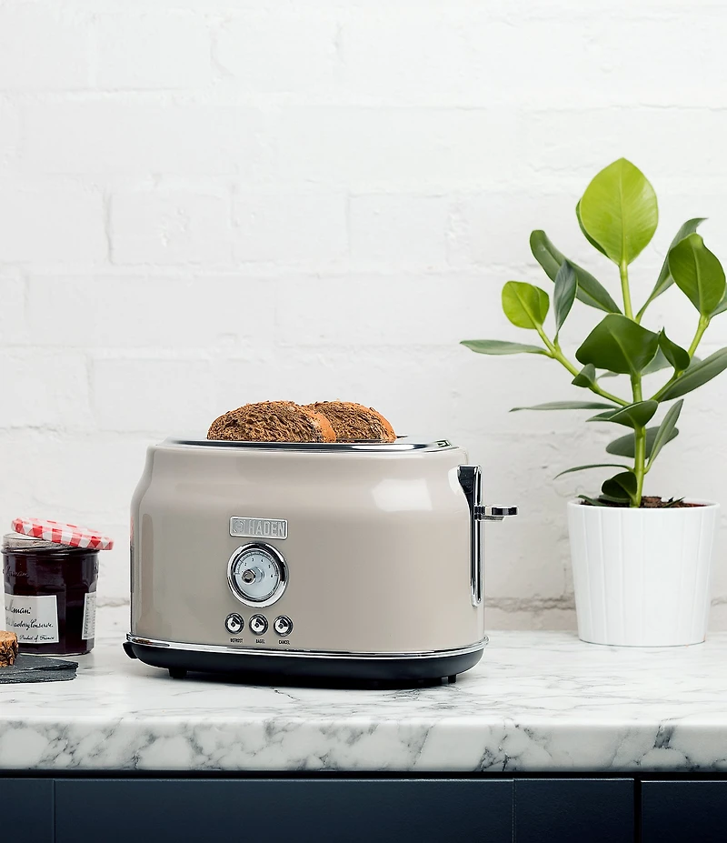 Haden Dorset 2 Slice Toaster Stainless Steel Wide Slot with Removable Crumb Tray and Control Settings Ivory and Chrome