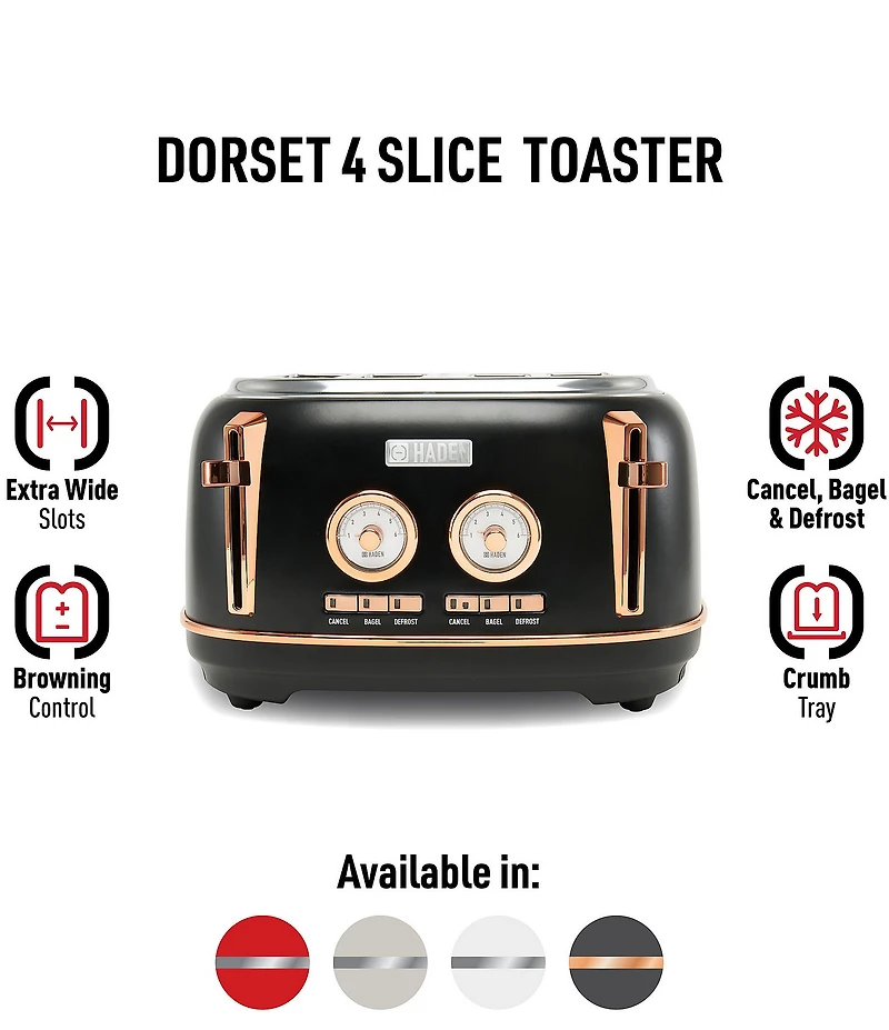 Haden Dorset 4 Slice Stainless Steel Wide Slot Control Settings Toaster