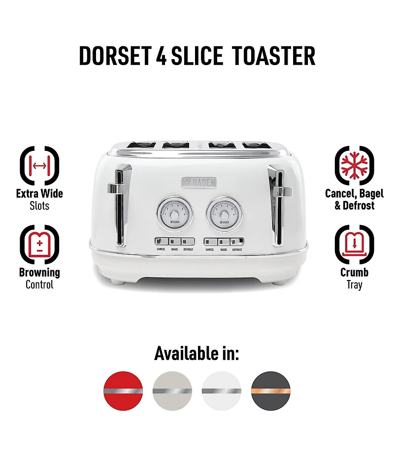 Haden Dorset 4 Slice Stainless Steel Wide Slot Control Settings Toaster