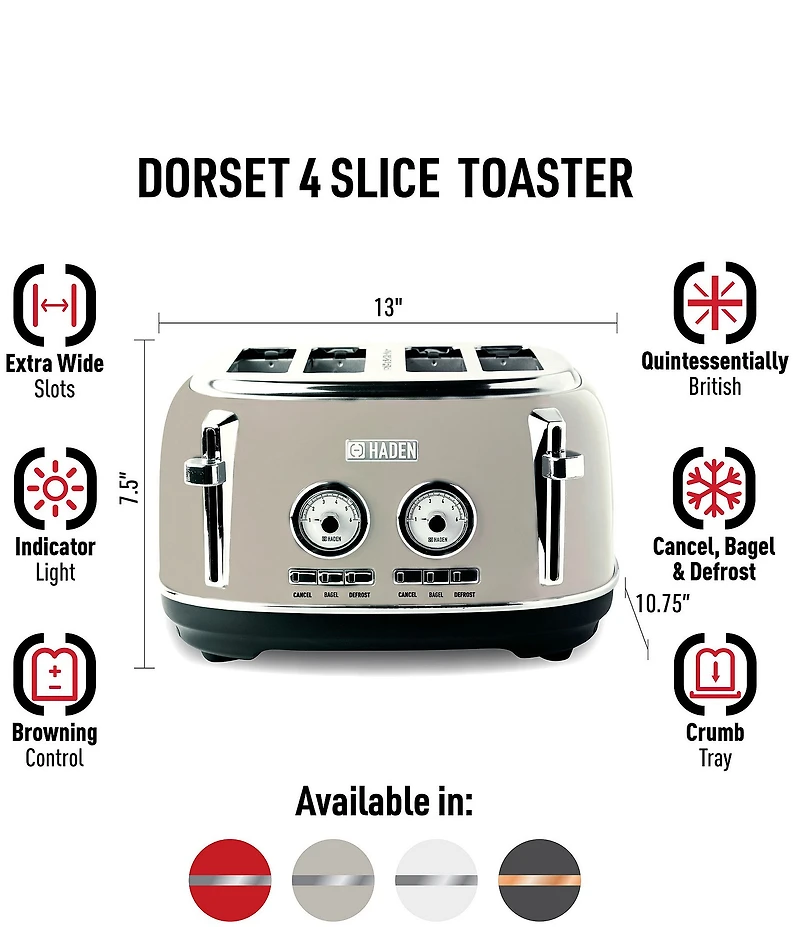 Haden Dorset 4-Slice Toaster Wide Slot with Removable Crumb Tray