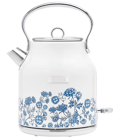 Haden Heritage Blue Floral 1.7 Liter (7 Cup) Cordless Electric Kettle with Auto Shut-Off and Boil-Dry Protection