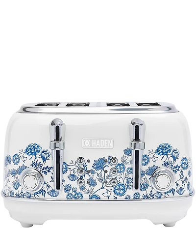 Haden Heritage Blue Floral 4 Slice Toaster Wide Slot with Removable Crumb Tray and Control Settings