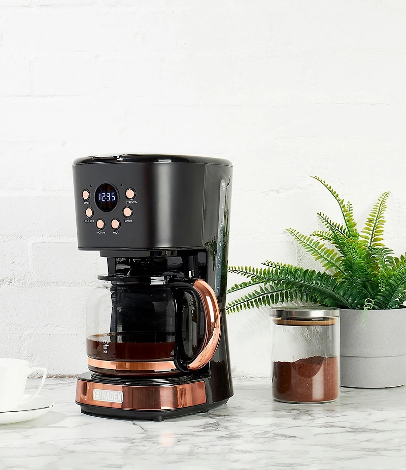 Haden Modern 12-Cup Programmable Drip Coffee Maker with Strength Control and Timer- Black & Copper