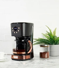 Haden Modern 12-Cup Programmable Drip Coffee Maker with Strength Control and Timer- Black & Copper