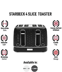 Haden Starbeck 4 Slice Toaster Wide Slot with Removable Crumb Tray, Variable Browning Control, and Settings