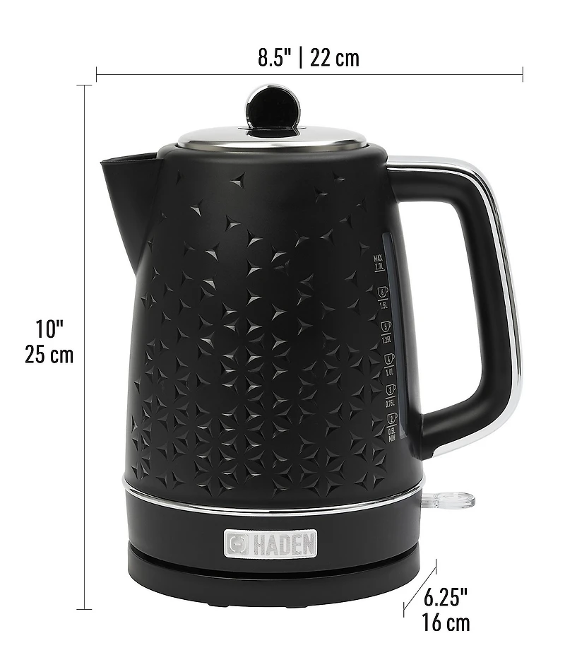 Haden Starbeck Kettle 1.7 Liter Textured PP/ABS Body, Cordless Electric Kettle with Auto Shut-Off and Boil-Dry