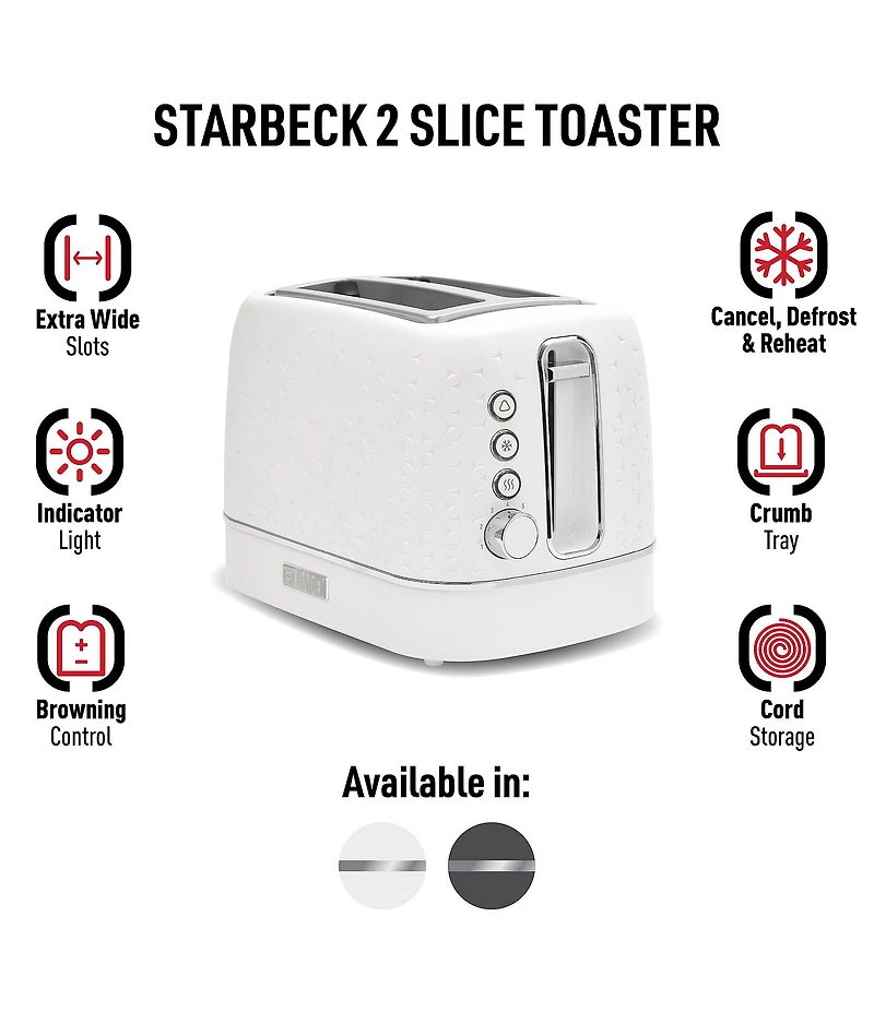 Haden Starbeck Starbeck 2 Slice Toaster Wide Slot with Removable Crumb Tray, Variable Browning Control, and Settings