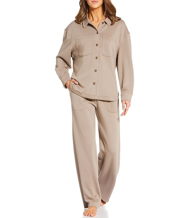 Half Moon by Modern Movement Long Sleeve Button Down Collar Neck Knit Coordinating Lounge Top