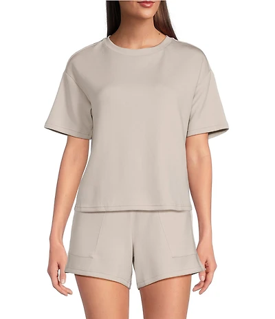 Half Moon by Modern Movement Short Sleeve Crew Neck Scuba Knit Lounge Sleep Top