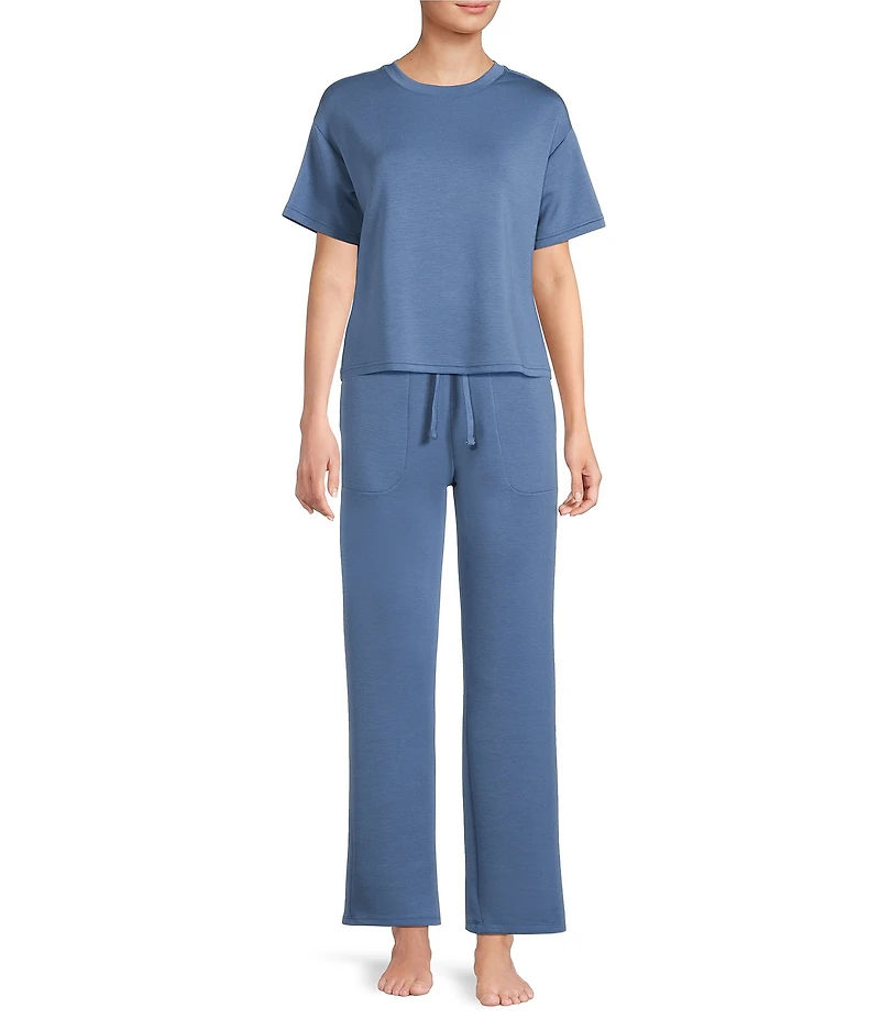 Half Moon by Modern Movement Solid Jersey Knit Drawstring Tie Coordinating Slim Lounge Pants