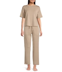 Half Moon by Modern Movement Solid Jersey Knit Drawstring Tie Coordinating Slim Lounge Pants