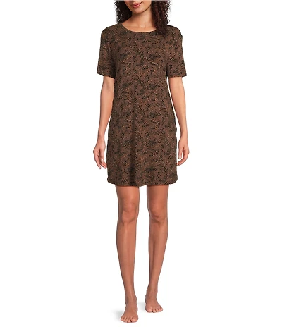 Half Moon by Modern Movement Zebra Print Short Sleeve Round Neck Knit Lounge Dress