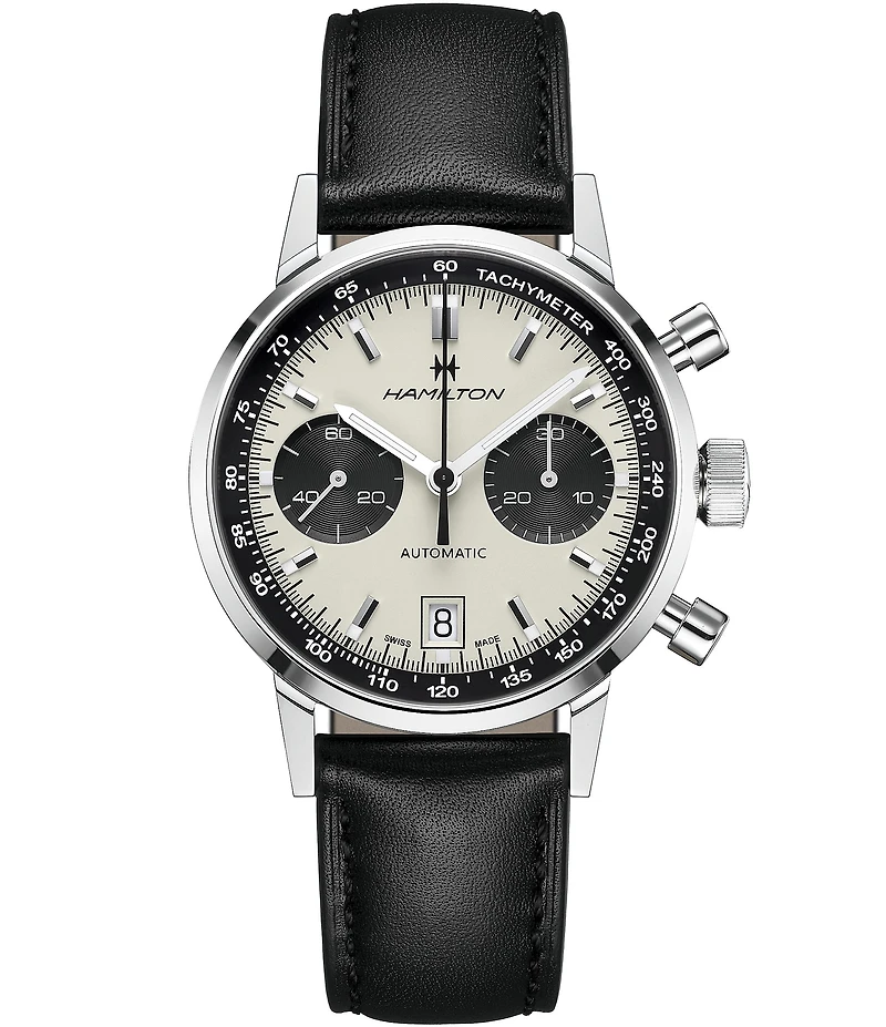 Hamilton Men's American Classic Intra-Matic Auto Chrono Black Leather Strap Watch