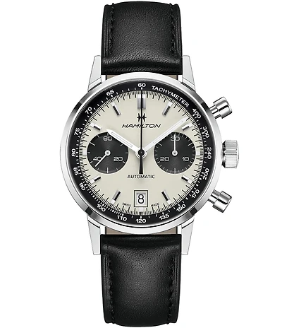 Hamilton Men's American Classic Intra-Matic Auto Chrono Black Leather Strap Watch