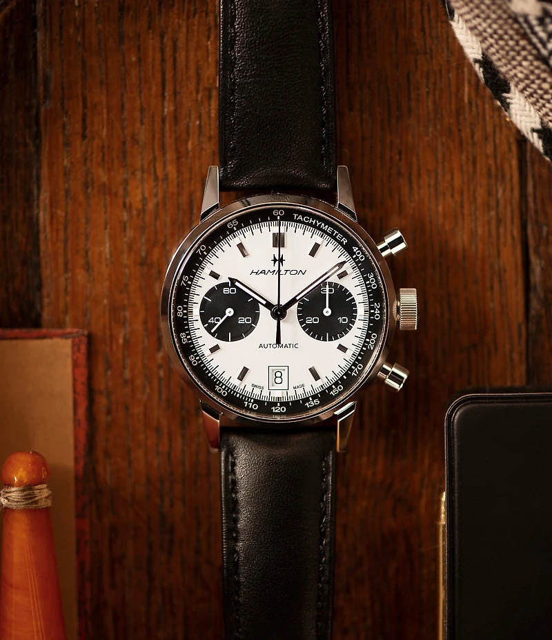 Hamilton Men's American Classic Intra-Matic Auto Chrono Black Leather Strap Watch