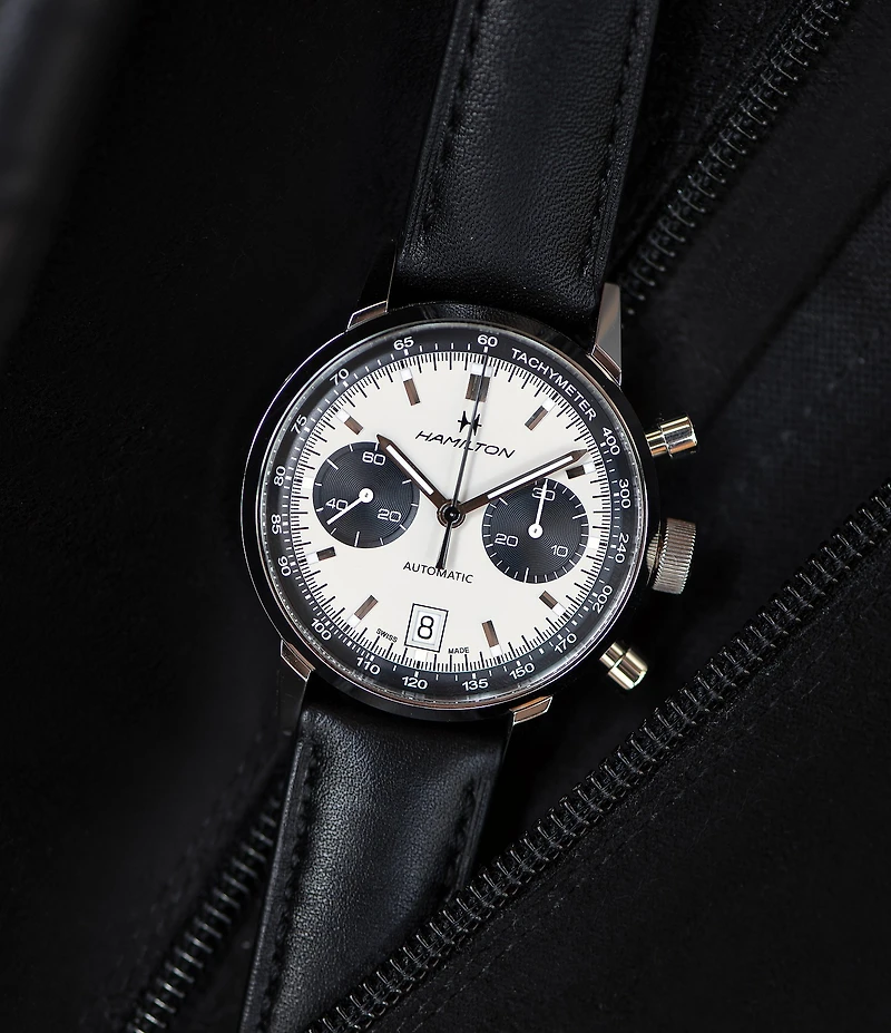 Hamilton Men's American Classic Intra-Matic Auto Chrono Black Leather Strap Watch
