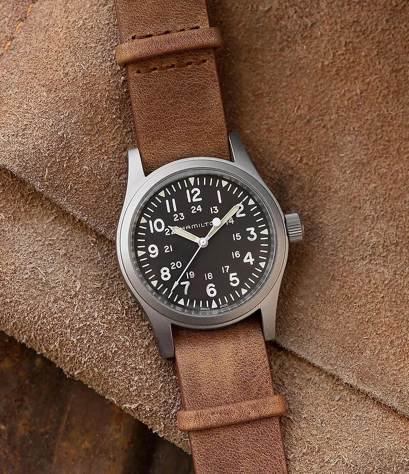 Hamilton Men's Khaki Field Mechanical Brown NATO Leather Strap Watch