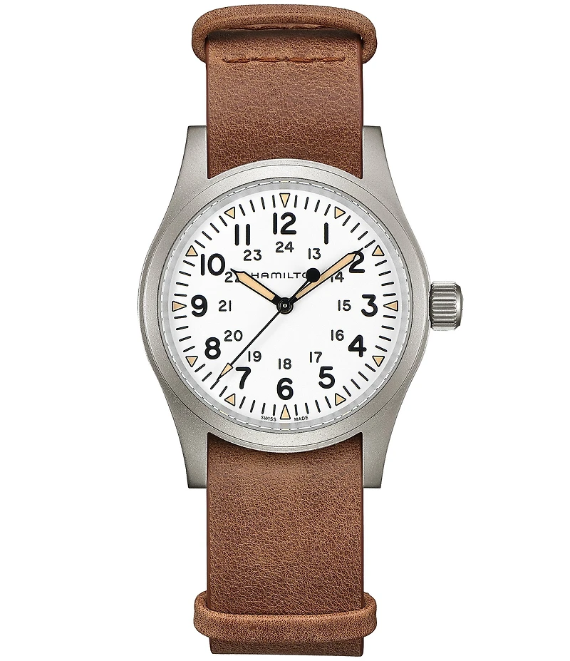 Hamilton Men's Khaki Field Mechanical Brown NATO Leather Strap Watch