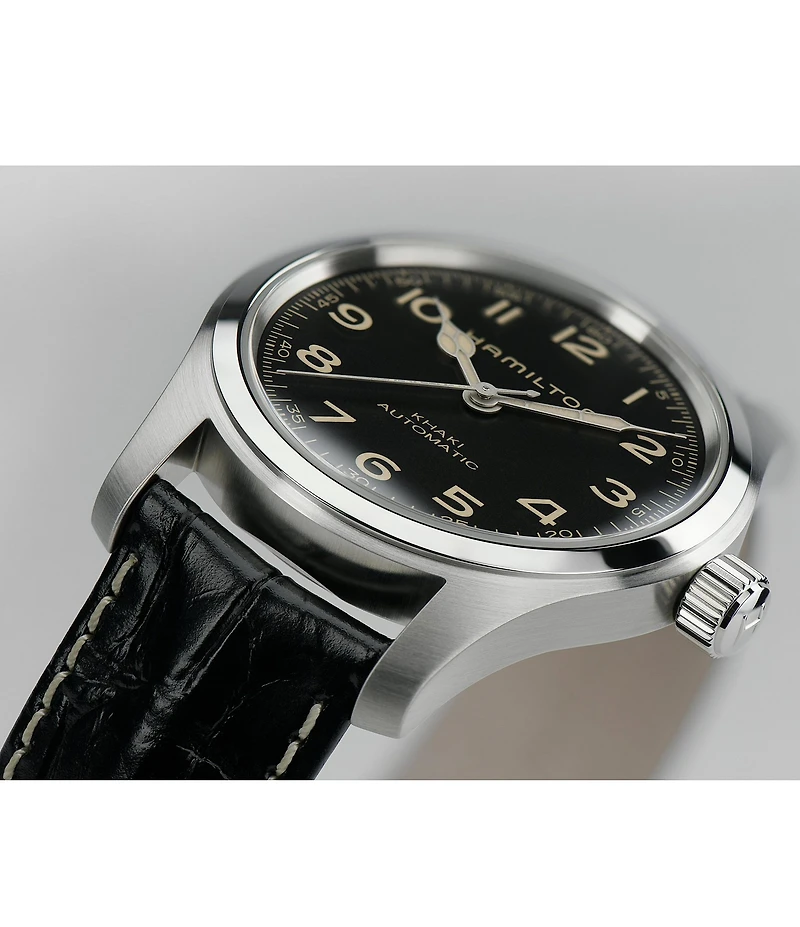 Hamilton Men's Khaki Field Murph Automatic Black Leather Strap Watch
