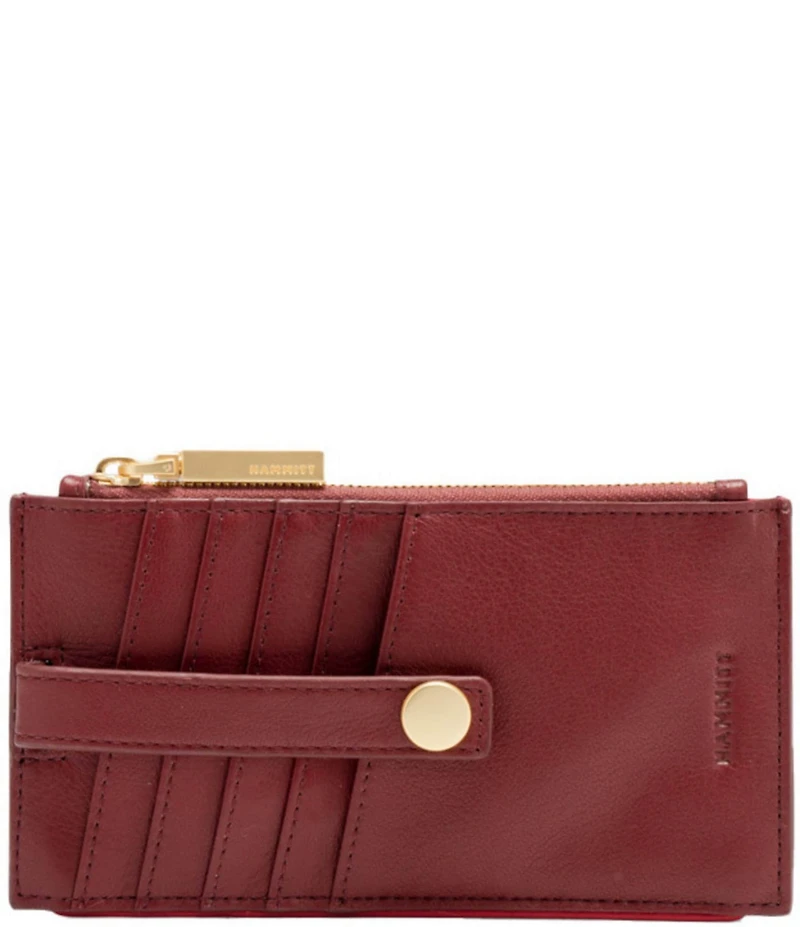 Hammitt 210 West Card Holder Pebble/Brushed Gold Red Zip