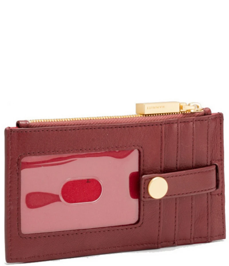 Hammitt 210 West Card Holder Pebble/Brushed Gold Red Zip