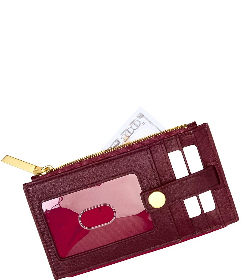 Hammitt 210 West Card Holder Pebble/Brushed Gold Red Zip