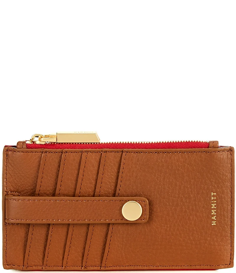 Hammitt 210 West Card Holder Pebble/Brushed Gold Red Zip