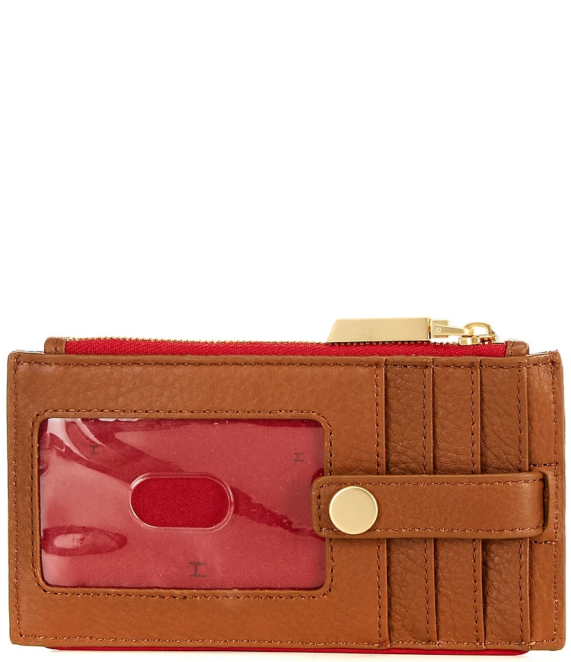 Hammitt 210 West Card Holder Pebble/Brushed Gold Red Zip