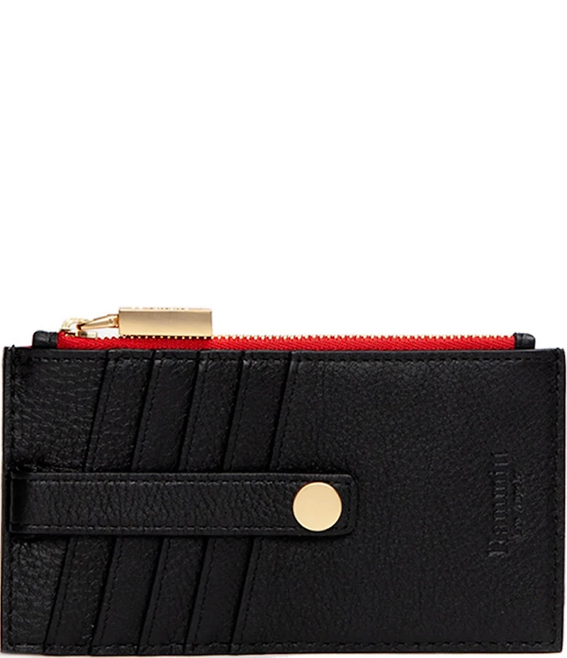 Hammitt 210 West Card Holder Pebble/Brushed Gold Red Zip