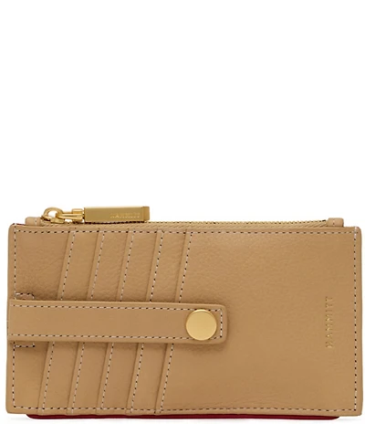 Hammitt 210 West Card Holder Pebble/Brushed Gold Red Zip