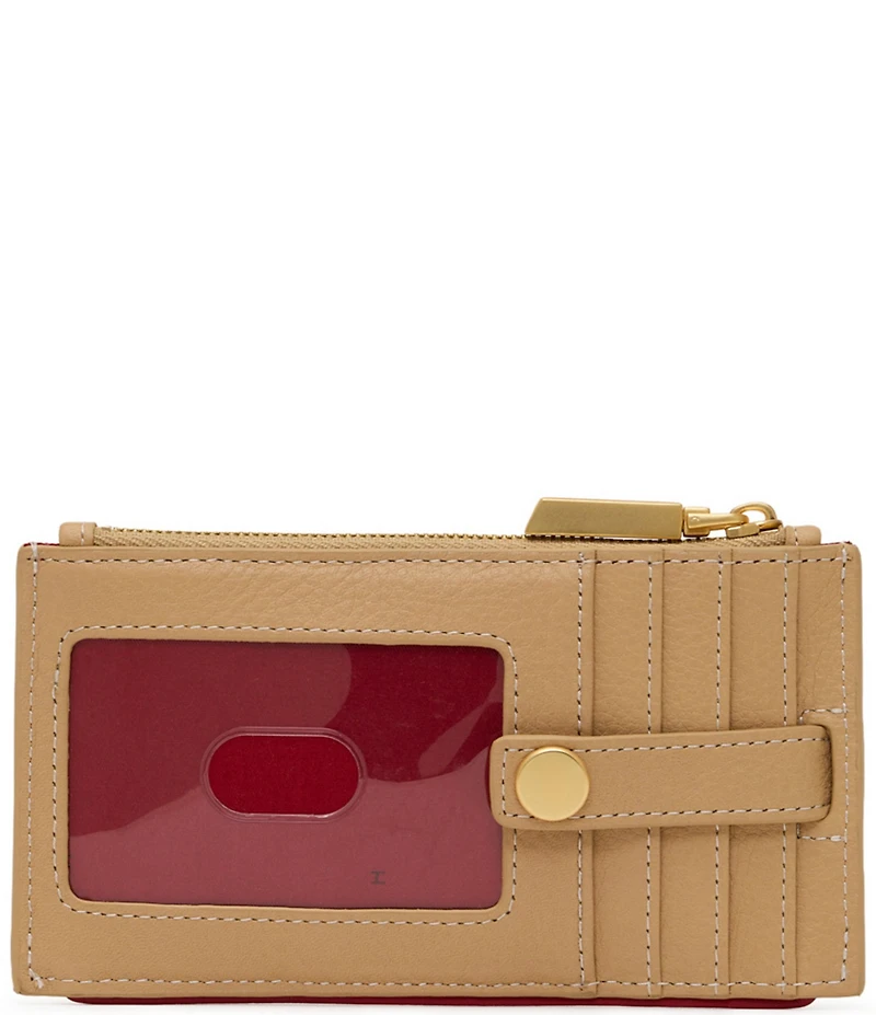 Hammitt 210 West Card Holder Pebble/Brushed Gold Red Zip