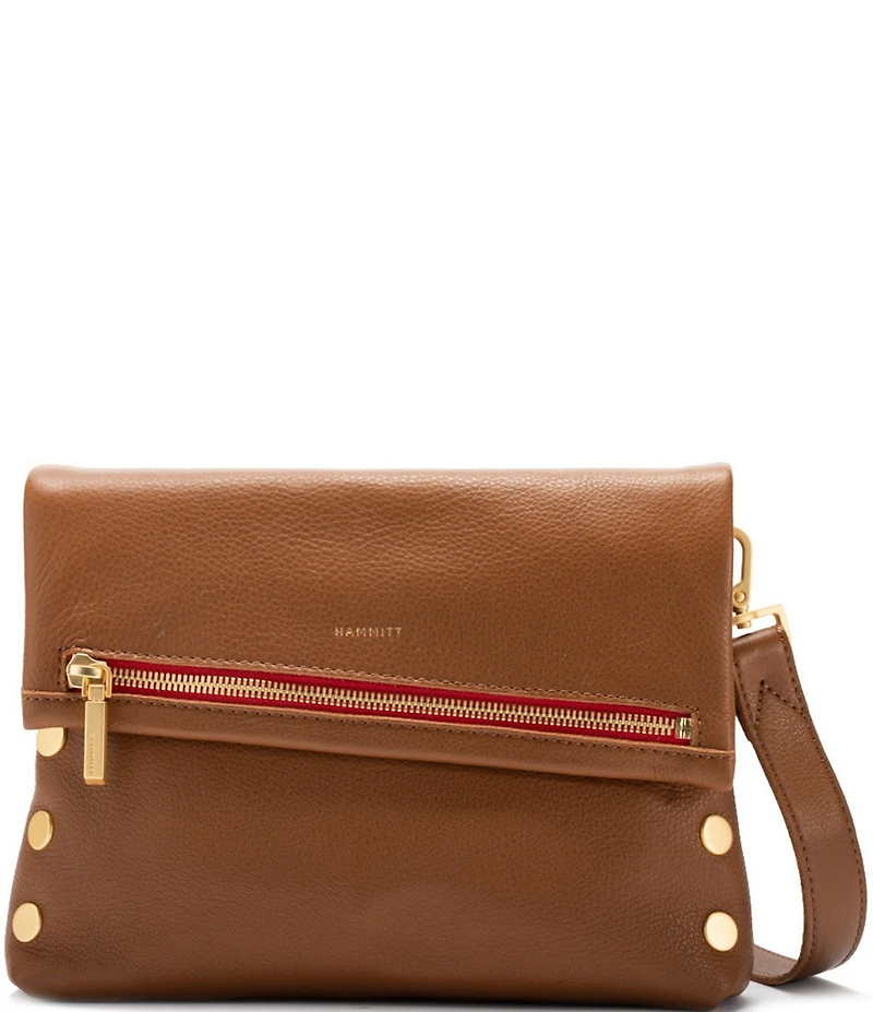 Hammitt Fold-Over VIP Leather Medium Gold Hardware Crossbody Bag
